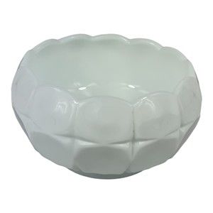 Mid Century Mod White Modern Geometrical Cut Milk Glass Bowl Candy Dish VTG